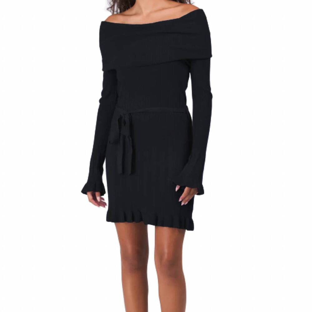 NEW VERTIGO PARIS quilted cowl neck mini dress in black